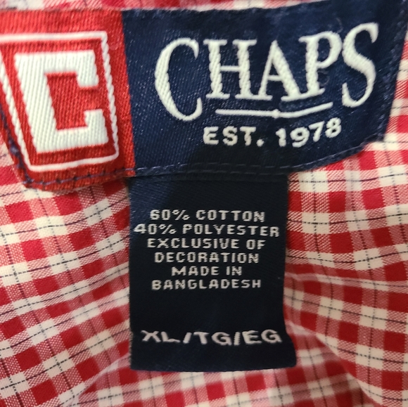 (987) Chap's Men's Classic Short Sleeve Button Down Shirt,Size: XL Checkered Red - Picture 7 of 11